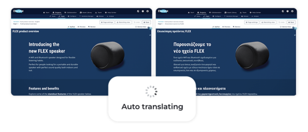 auto-translate example content translated into 75 languages elucidat